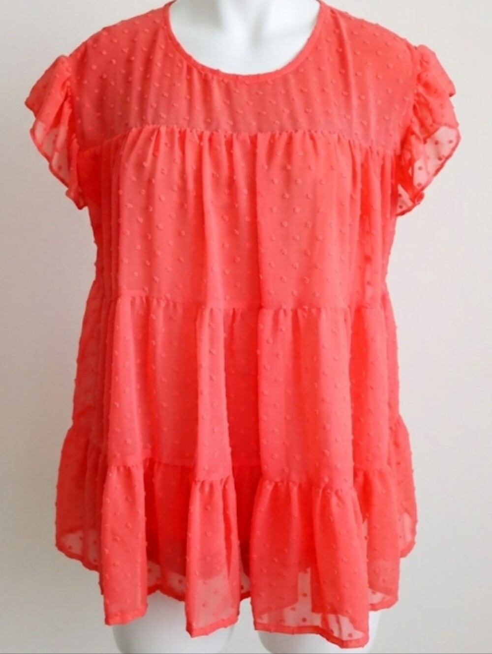 Entro Orange Swiss Dot Top Womens Size Small Feminine
